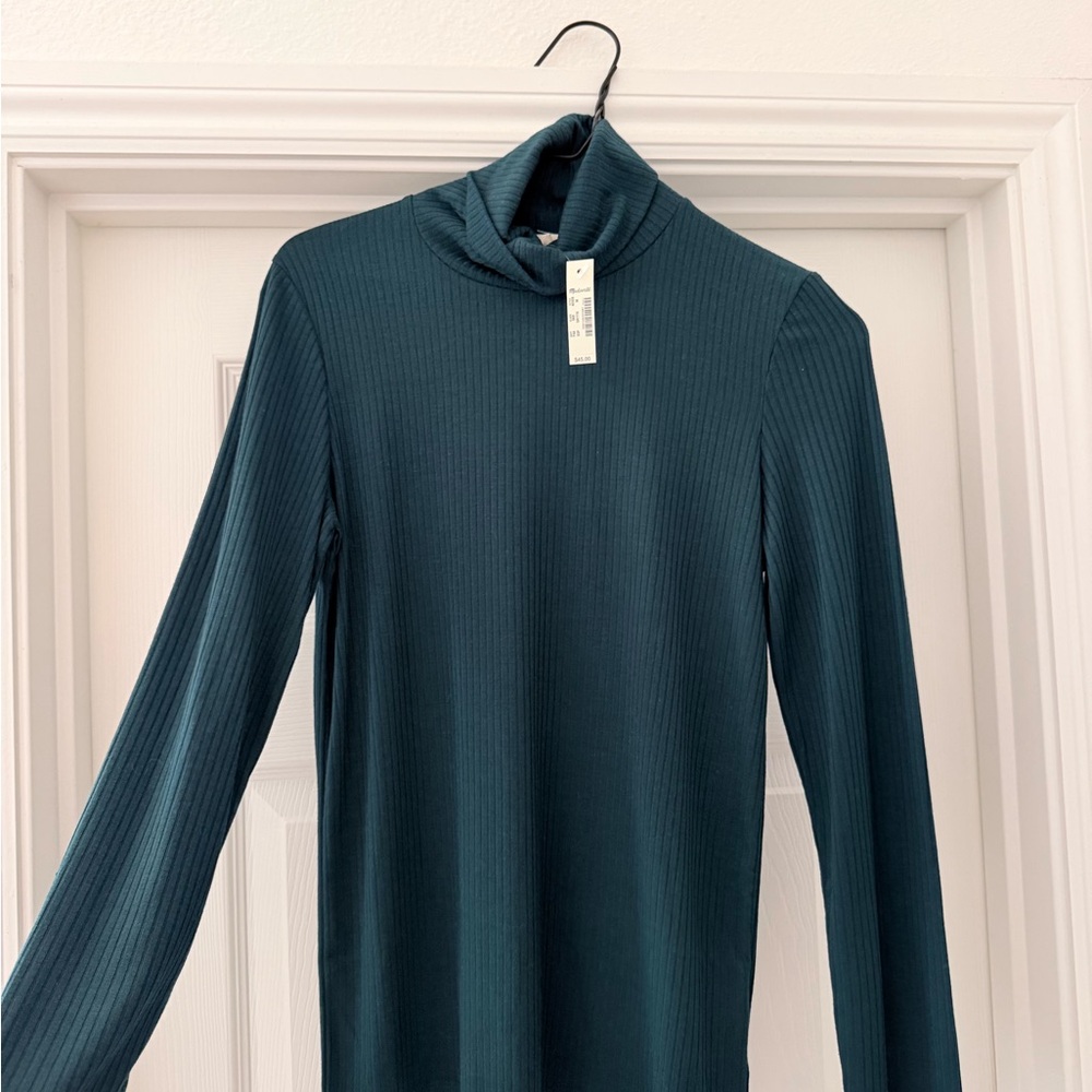 Madewell Ribbed Long Sleeve Mock Neck Top - Deep Teal